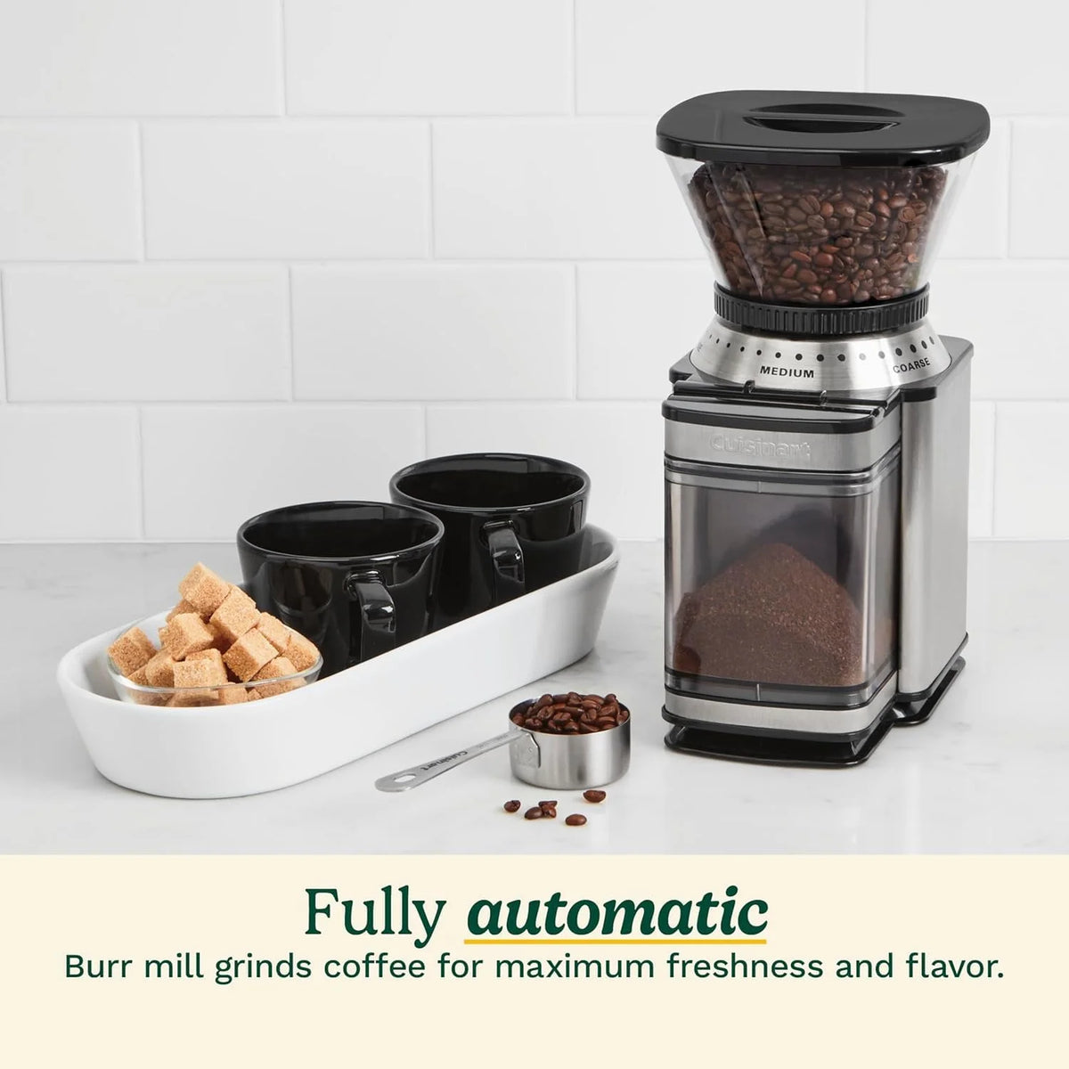 Cuisinart Coffee Grinder, Electric One-Touch Automatic Burr Coffee Grinder with 18-Position Grind Selector, Cup Size Selector for 4 – 18 Cups, Cream Stainless Steel