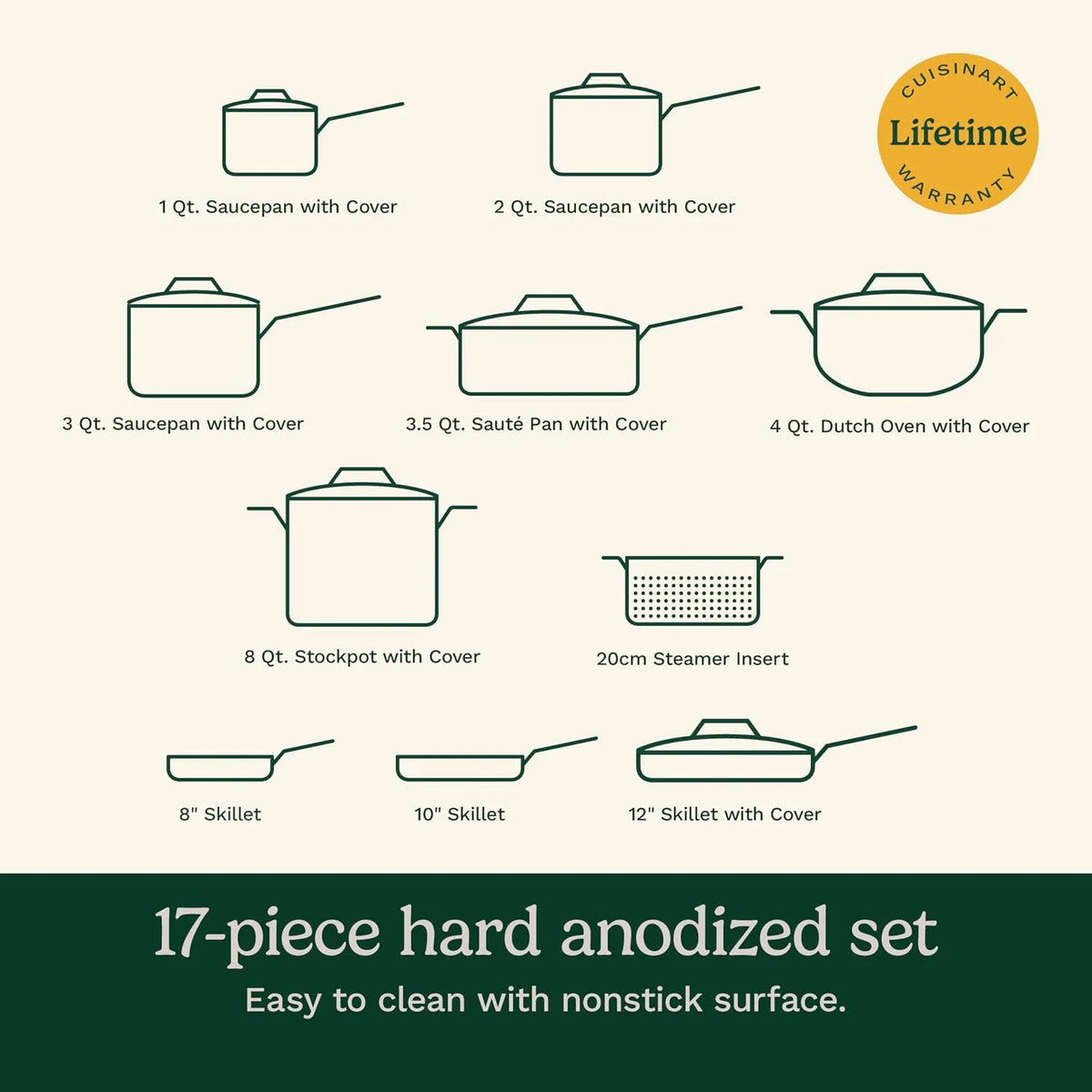 Cuisinart Chef's Classic™ Nonstick Hard Anodized 17 Piece Set w/Tempered Glass Lids