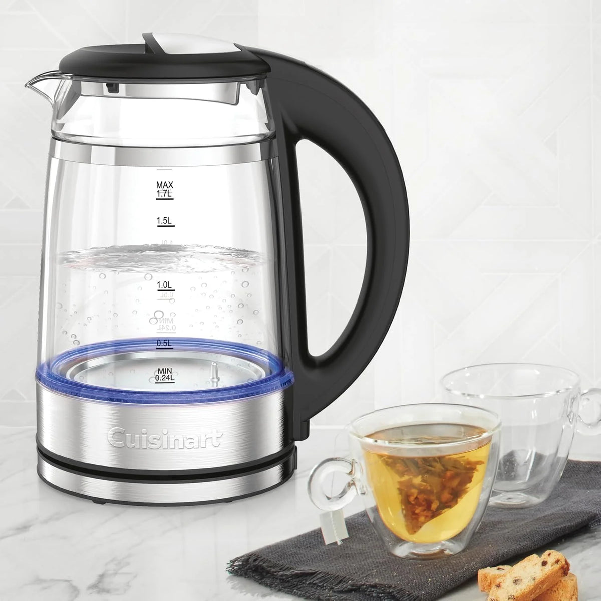 Cuisinart 1.7L Glass Variable Temperature Control Electric Kettle 110°F–212°F with Touchscreen Controls, Illumination, Dual‑Layer Cool‑Touch Design & Nondrip Spout