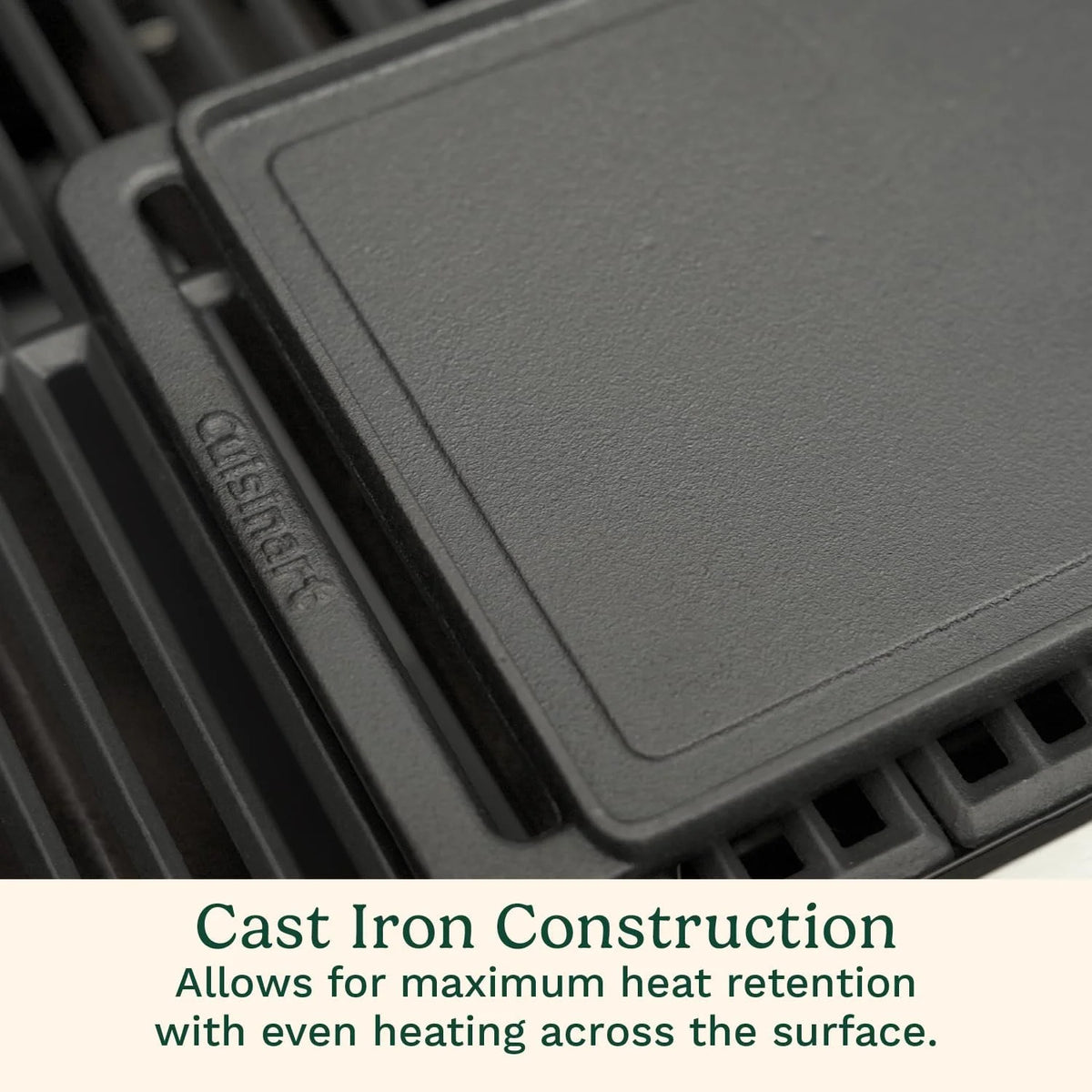 Cuisinart Reversible Cast Iron Grill/Griddle Plate, 15.75” x 9” Pre-Seasoned Cooking Surface with Flat and Ribbed Sides, Stovetop Griddle for Electric Ranges, Use on Stove, Campfire, or Gas Grill