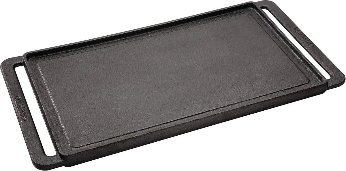 Cuisinart Reversible Cast Iron Grill/Griddle Plate, 15.75” x 9” Pre-Seasoned Cooking Surface with Flat and Ribbed Sides, Stovetop Griddle for Electric Ranges, Use on Stove, Campfire, or Gas Grill