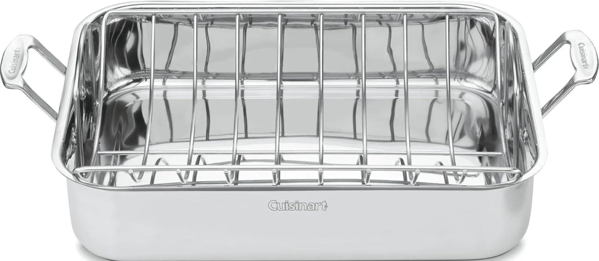 Cuisinart 16-Inch Roasting Pan, Induction Compatible Premium Rectangular Roaster Pan With Rack, Stainless Steel Roasting Pan with Rack, Large Capacity, Dishwasher Safe