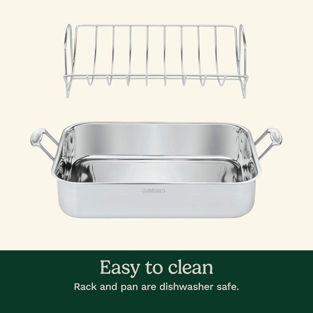 Cuisinart 16-Inch Roasting Pan, Induction Compatible Premium Rectangular Roaster Pan With Rack, Stainless Steel Roasting Pan with Rack, Large Capacity, Dishwasher Safe