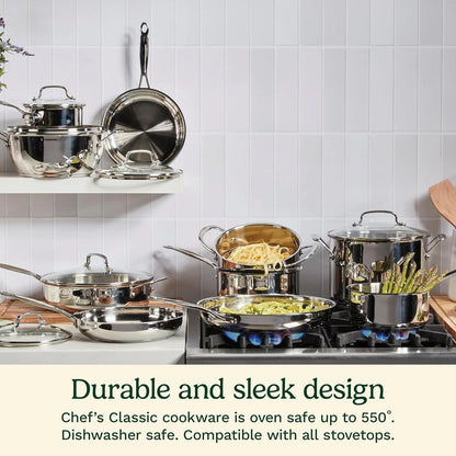 Cuisinart 1.5 Quart Sauce Pan with Cover, Stainless Steel Pot with Lid, Small Kitchen Pots, Dishwasher Safe, Compatible with Induction, Electric, Gas Cooktops, Oven Safe Saucepan, Cool Grip Handles