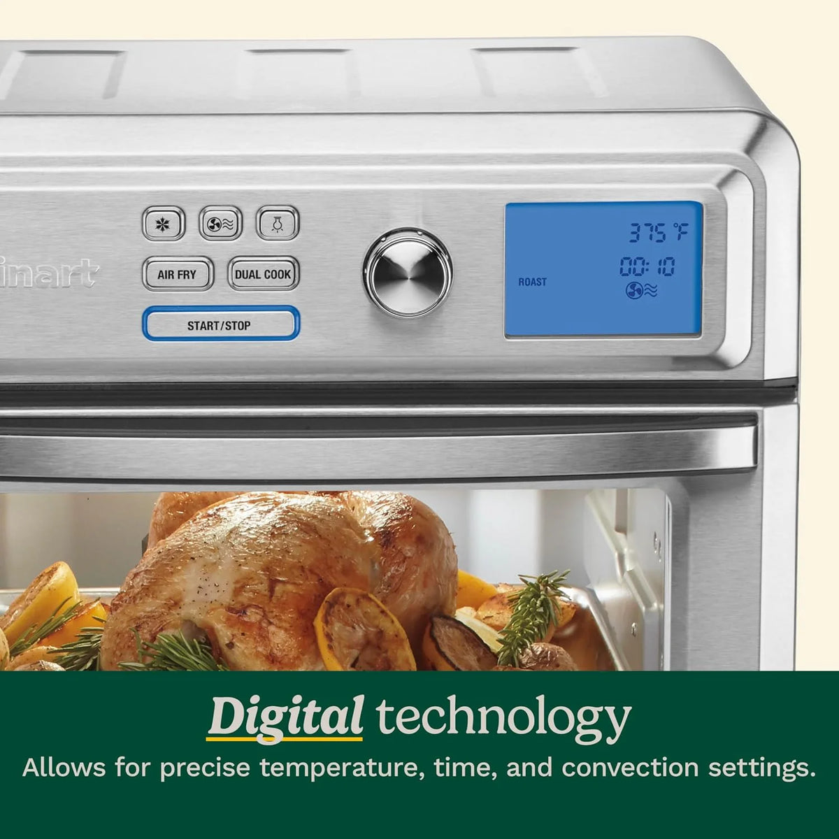 Cuisinart Air Fryer Toaster Oven, Digital Display, 1800 Watt Air Fryer Toaster Oven Combo with Adjustable Temperature and Controls, Stainless Steel Small Kitchen Appliance, TOA-65,Silver