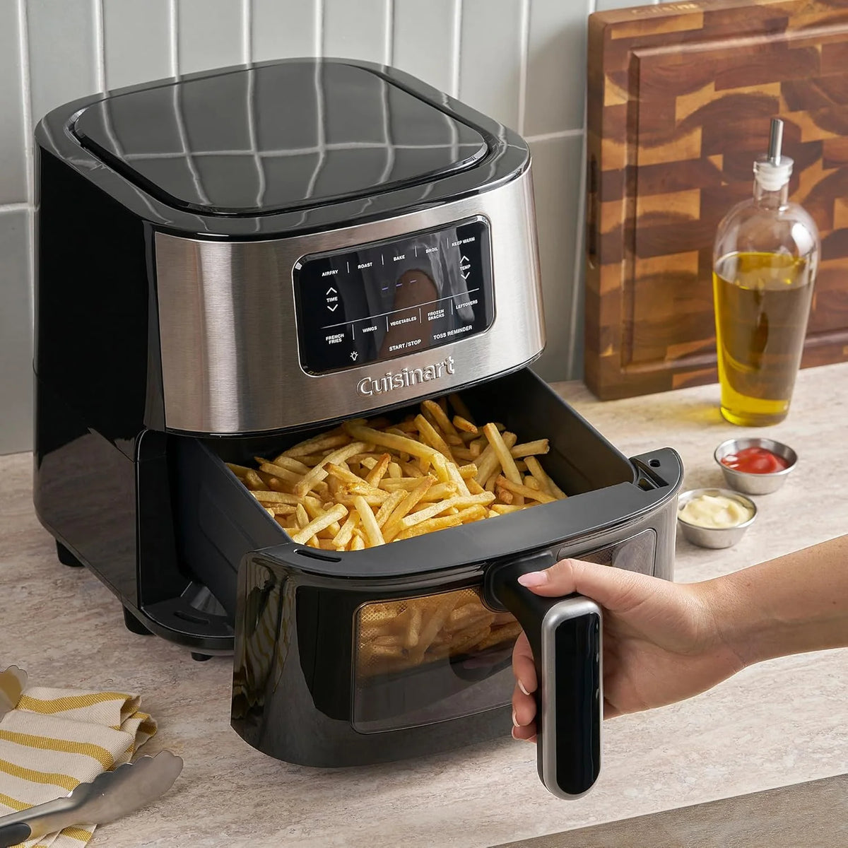 Cuisinart Air Fryer, 6-Quart Basket Large Fryer with 5 Cooking Functions to Roast, Bake, Broil, Air Fry and Keep Warm, 5 Airfryer Presets, Dishwasher-Safe Parts, AIR-200NAS, Stainless Steel & Black
