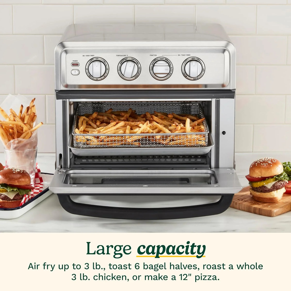 Cuisinart Air Fryer Toaster Oven with Grill, 1800W 8-1 Air Fryer Oven with Bake, Convection Bake, Grill, Broil and Warm Options, Large Capacity, 60-Minute Timer, TOA-70W, White