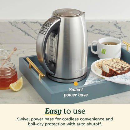 Cuisinart PerfecTemp 1.7-Liter Electric Kettle, Cordless Electric Tea Kettle, 1500W for Fast Heat-Up, 6 Preset Temperatures, 30-Minute Keep Warm, Stay Cool Nonslip Handle, Graphite Gray