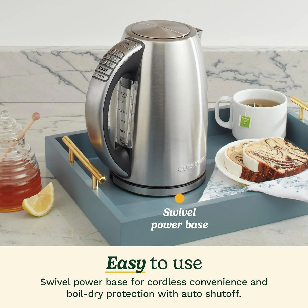 Cuisinart PerfecTemp 1.7-Liter Electric Kettle, Cordless Electric Tea Kettle, 1500W for Fast Heat-Up, 6 Preset Temperatures, 30-Minute Keep Warm, Stay Cool Nonslip Handle, Pistachio Stainless