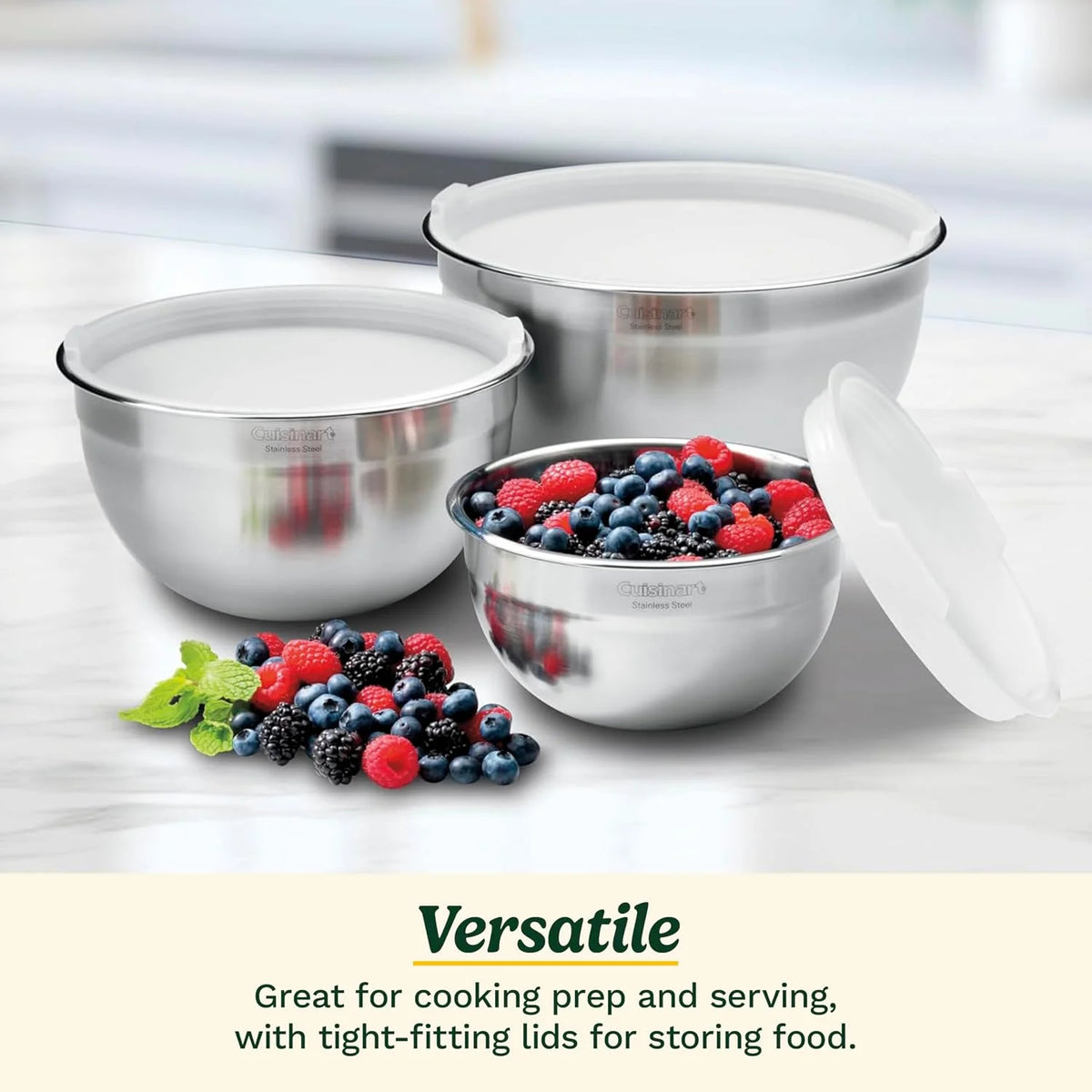 Cuisinart Mixing Bowl Set, Nesting Bowls, Stainless Steel, 3-Piece