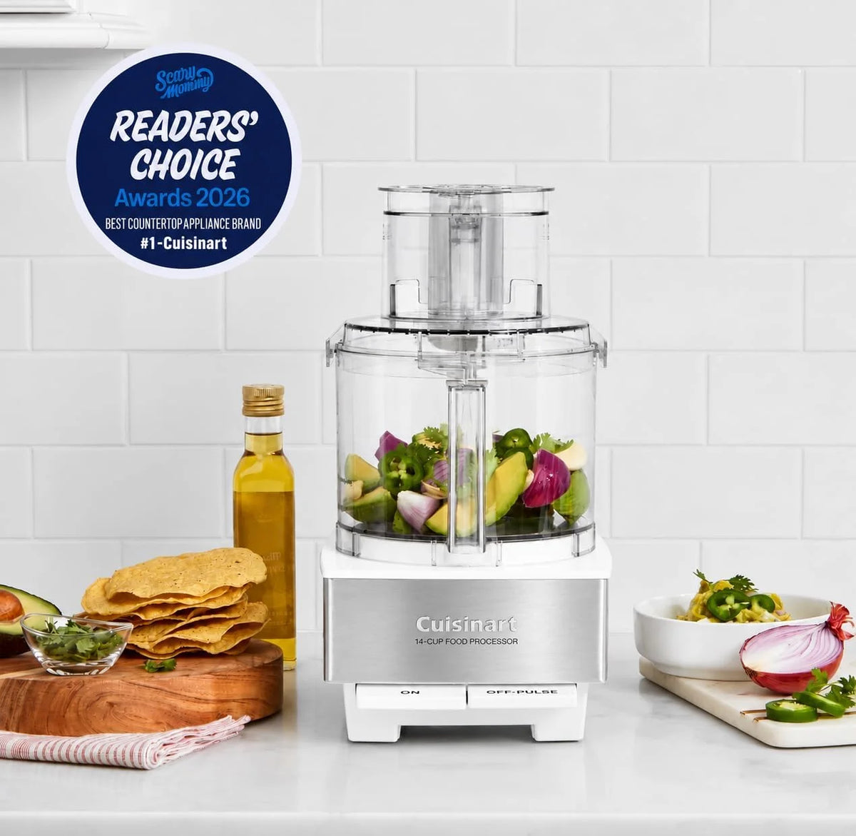Cuisinart Food Processor 14-Cup Vegetable Chopper for Mincing, Dicing, Shredding, Puree & Kneading Dough, White, DFP-14BCWNY