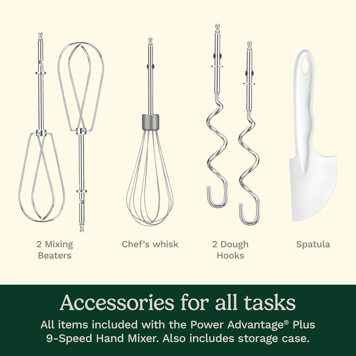 Cuisinart Power Advantage Plus 9-Speed Hand Mixer, 220W-Motor Hand Blender Electric Mixer with 9 Speed Settings, XL Dishwasher-Safe Beaters, 3 Low Mixing Speeds, Storage Case, Cream