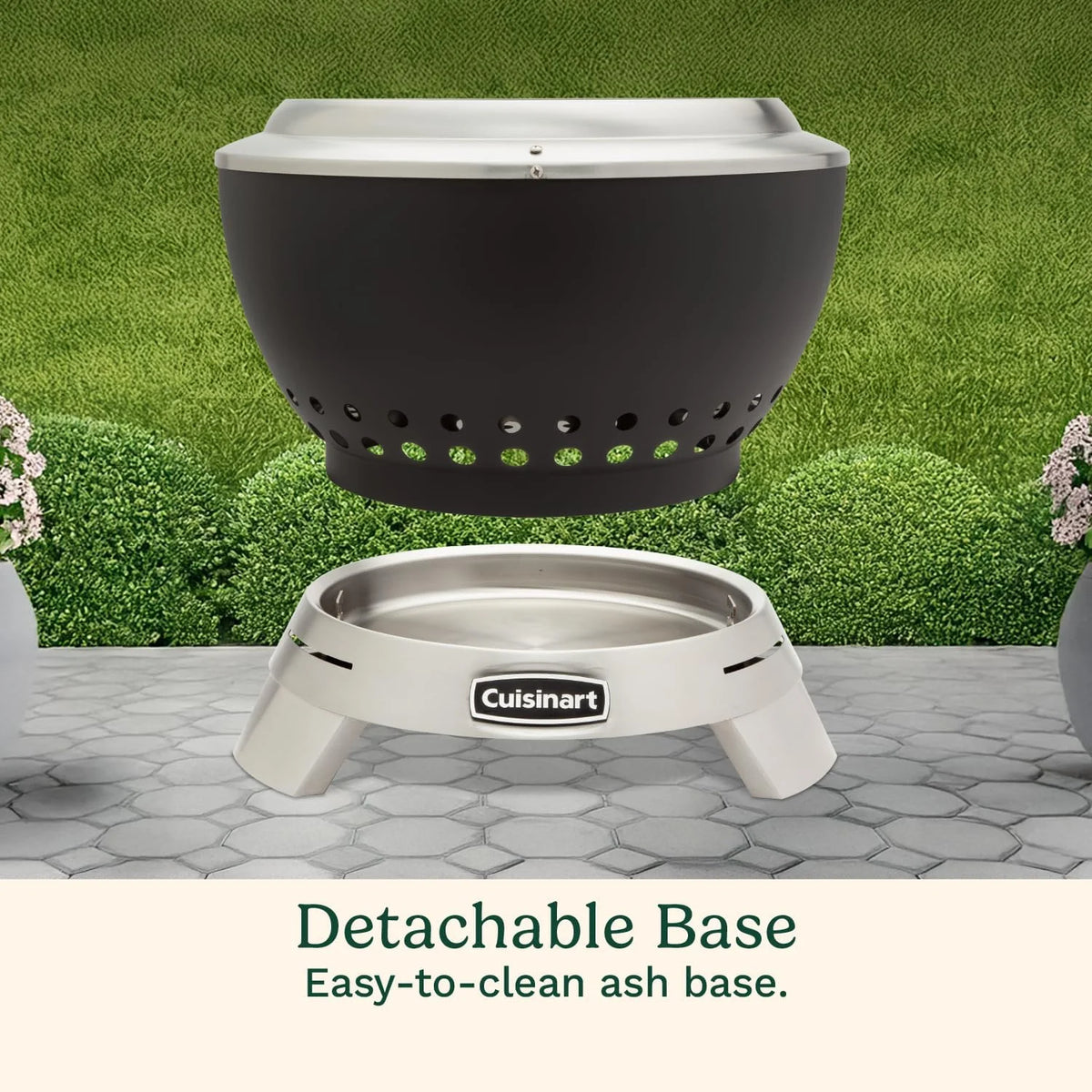 Cuisinart 19.5” Cleanburn Smokeless Fire Pit with Removable Base for Ash, Portable Wood Burning Outdoor Fireplace, Stainless Steel Smoke Free Outdoor Heater, Enhanced Airflow and Easy Cleanup