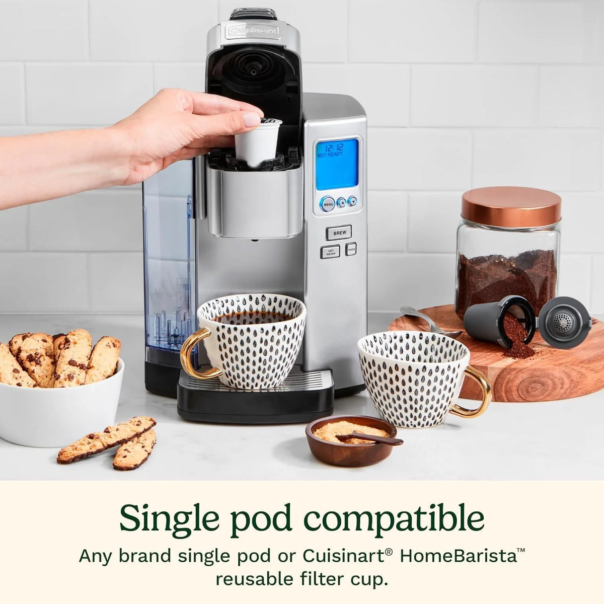 Cuisinart Coffee Maker, Single Serve 72-Ounce Reservoir Coffee Machine, Programmable Brewing & Hot Water Dispenser, Stainless Steel, Cool Grey