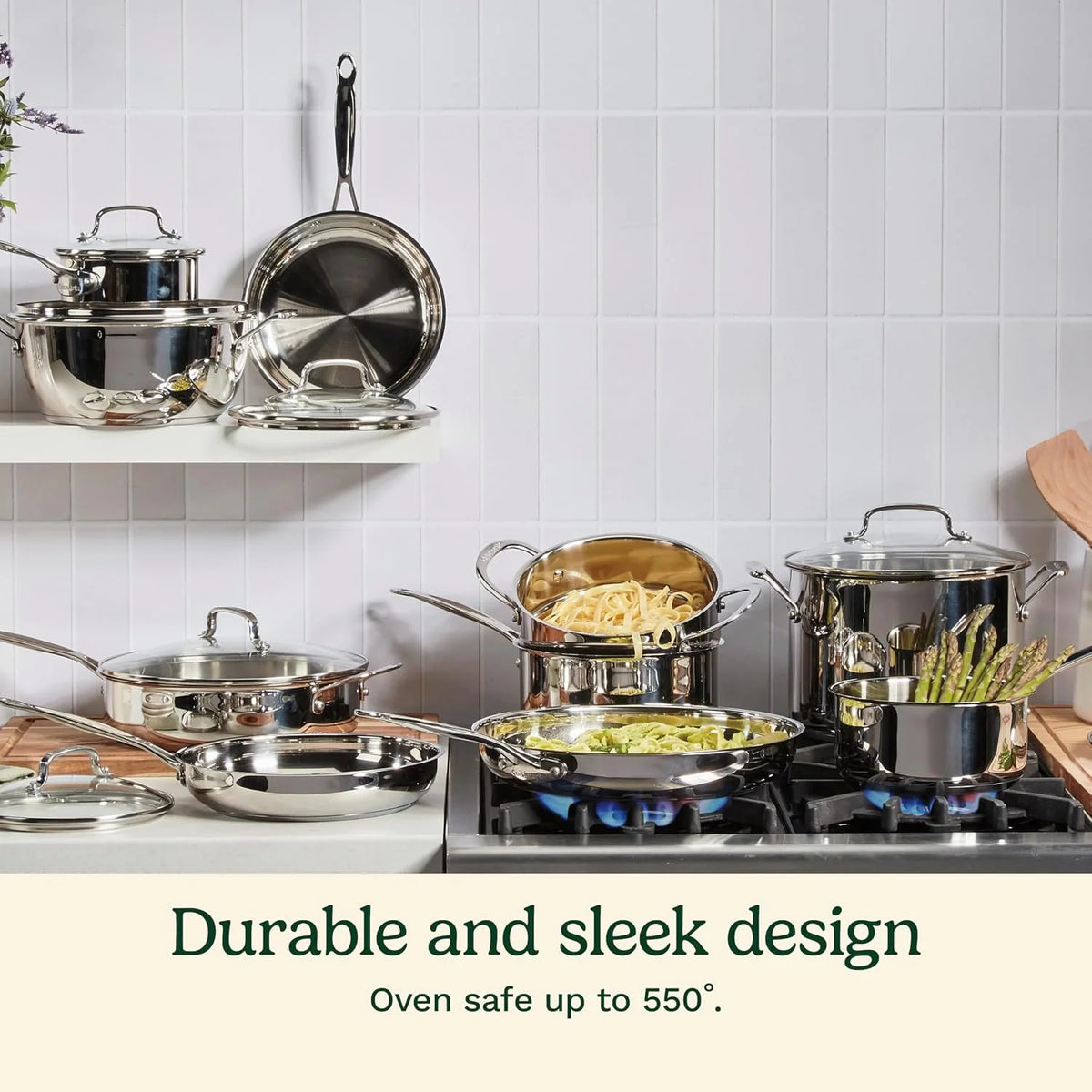 Cuisinart 17-Piece Stainless Steel Cookware Set, Chef's Classic Steel Collection with Pure Aluminum Core for Quick and Even Heat, Cool Grip Handles, Dishwasher Safe, 77-17N