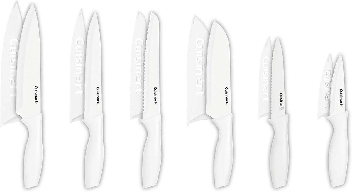 Cuisinart Knife Set, 12pc Ceramic Coated Knife Set with 6 Blades & 6 Blade Guards, Lightweight, Stainless Steel, Durable & Dishwasher Safe (White)