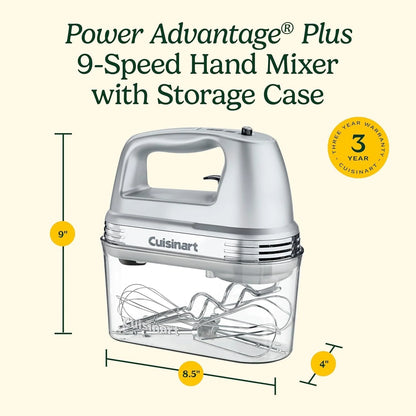 Cuisinart Power Advantage Plus 9-Speed Hand Mixer, 220W-Motor Hand Blender Electric Mixer with 9 Speed Settings, XL Dishwasher-Safe Beaters, 3 Low Mixing Speeds, Storage Case, Cream