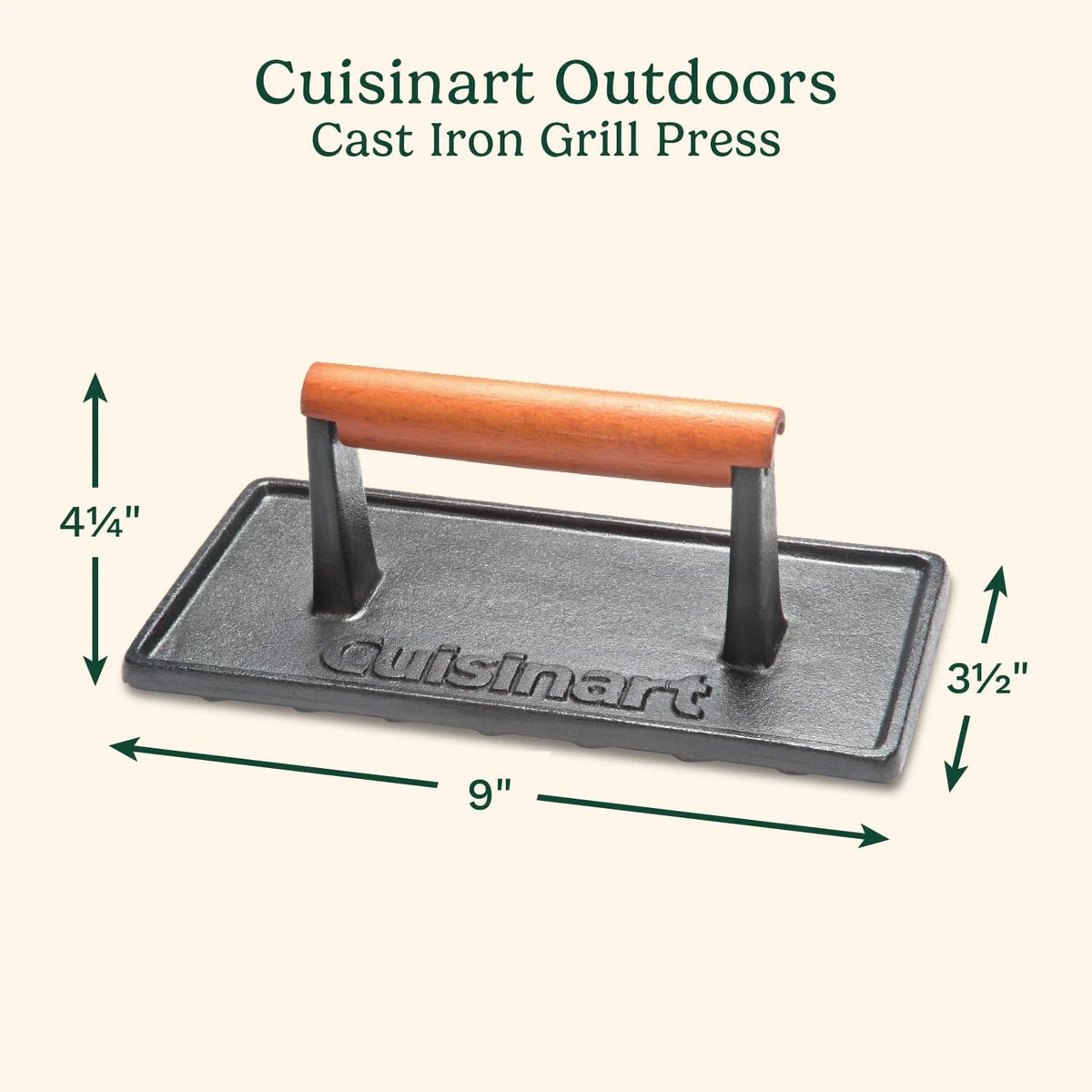Cuisinart Burger Press with Wooden Handle, Cast Iron, Rectangle
