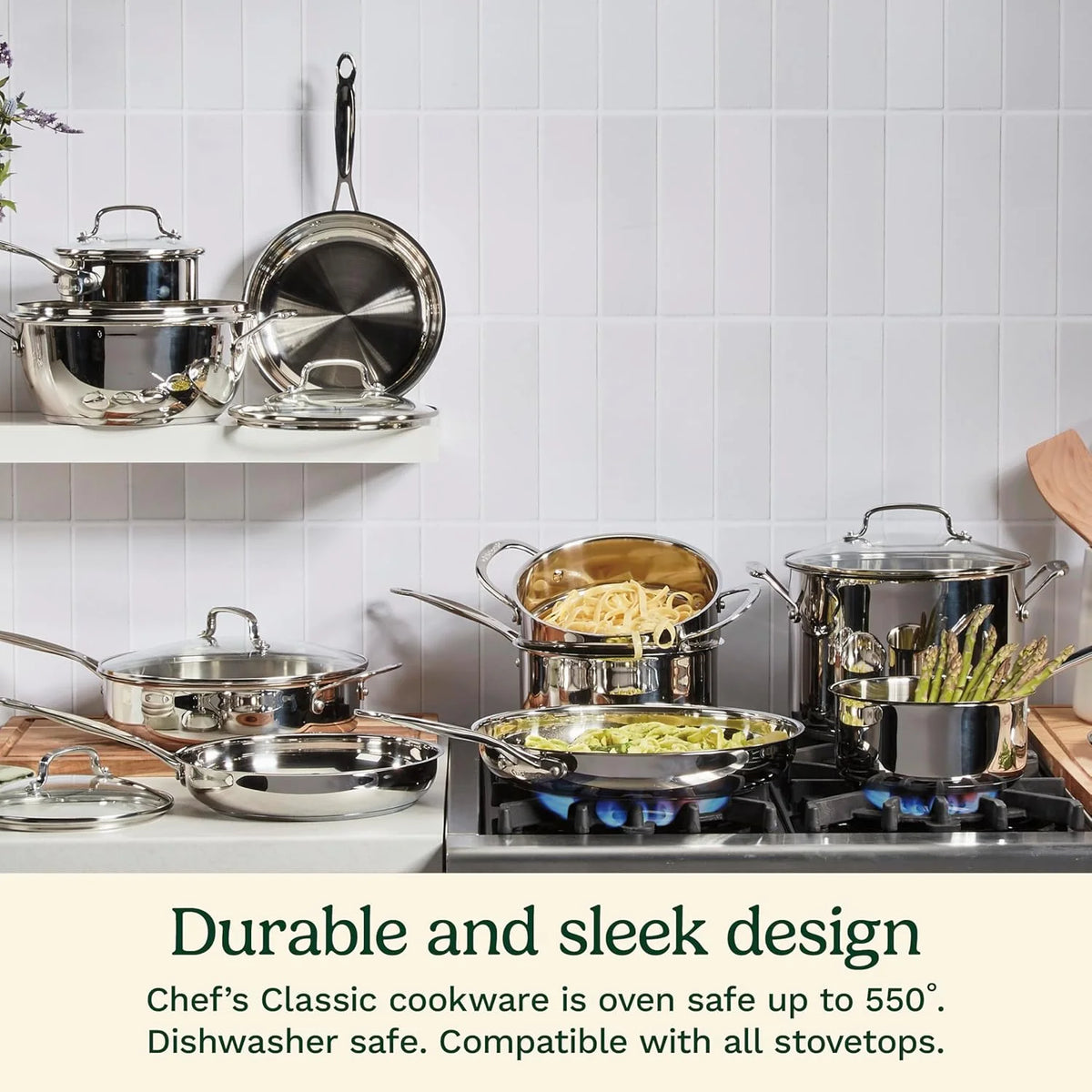 Cuisinart 8-Inch Open Skillet, Stainless Steel Skillet, Large Kitchen Pan, Dishwasher Safe, Compatible with Induction, Electric, Gas Cooktops, Oven Safe Saucepan, Cool Grip Handles