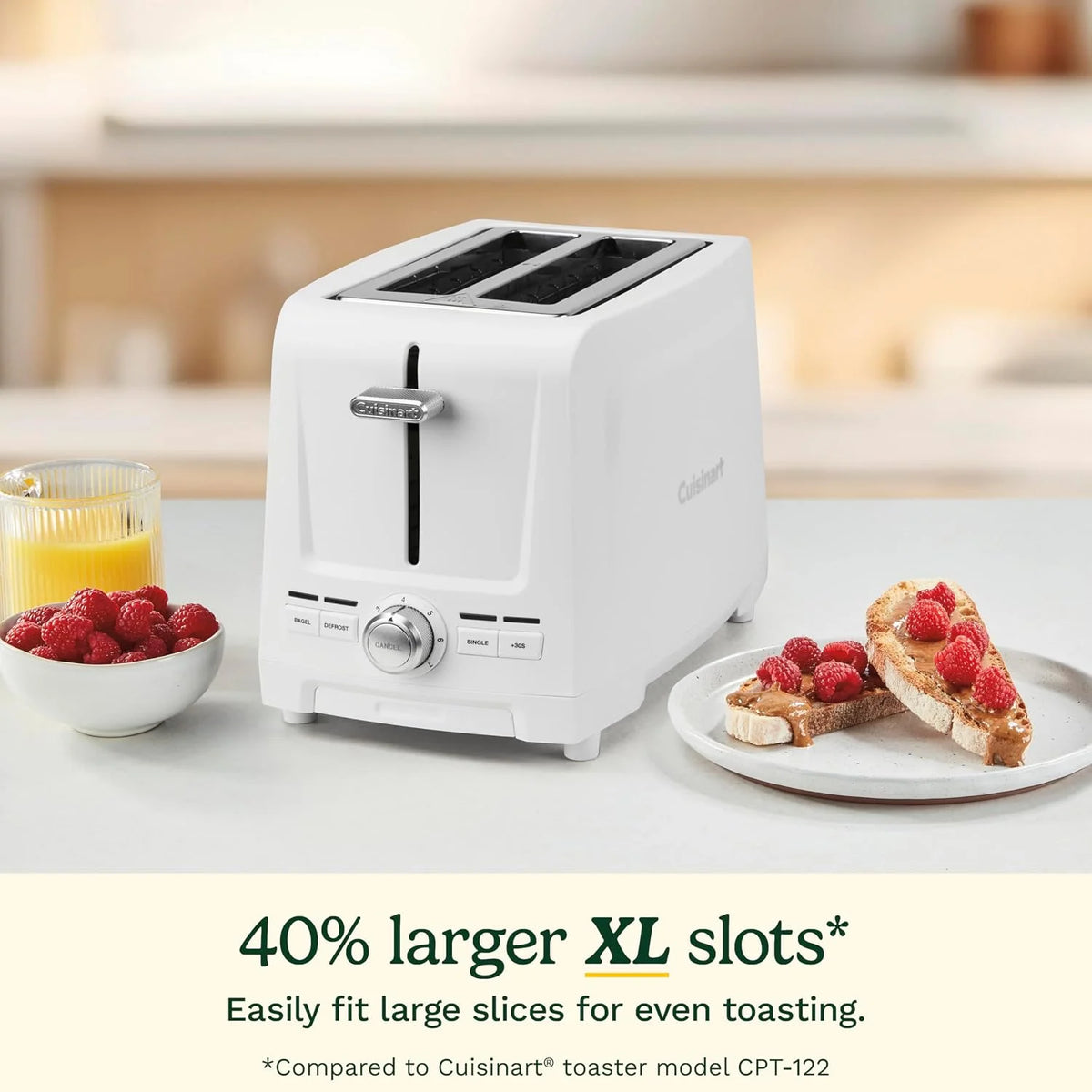 Cuisinart Core Collection 2-Slice Toaster | Extra-Long Slots for Artisan Bread, Bagel | High-Lift Quickview™ | Single Slice & Defrost Function | +30sec Toast Boost | Removable Crumb Tray, White
